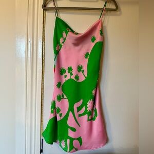 Pink and Green Floral Slip Cowl-Neck Dress